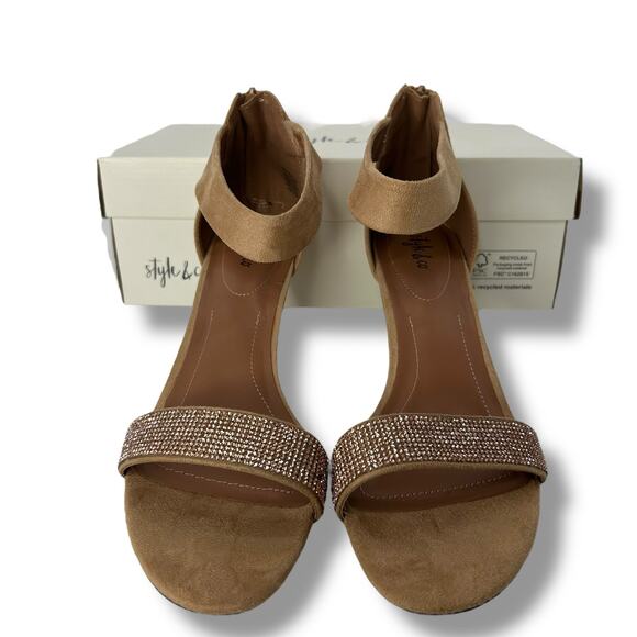NEW Style & Co Tan Rhinestone Ankle Strap Heels Size 10 Neutral Sparkle Formal - Picture 7 of 12